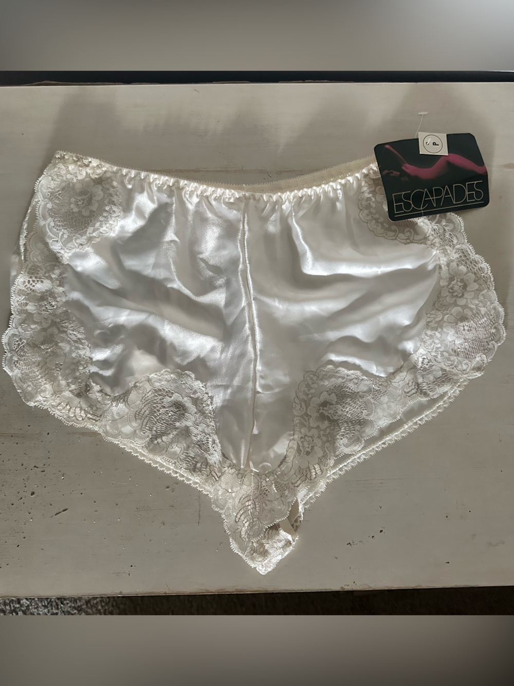 Vintage Escapades Women's Satin Lace Panty NWT White Made in USA
